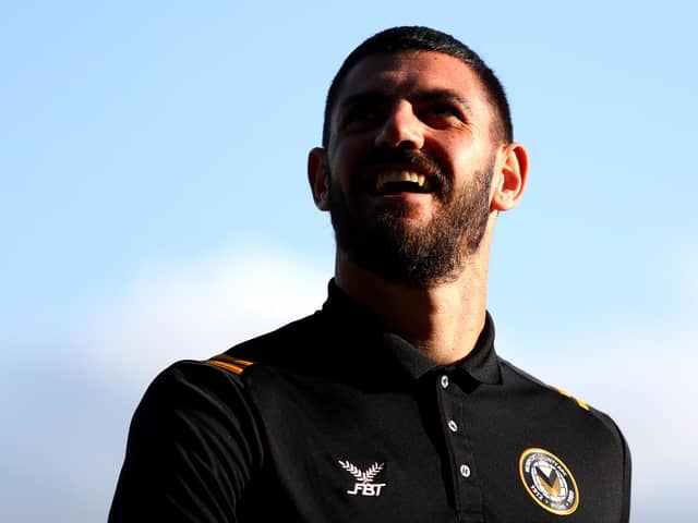 Tom King of Newport County looks on prior to the Carabao Cup First Round match between Gillingham and Newport County at MEMS Priestfield Stadium on August 13, 2019 in Gillingham, England. (Photo by Jack Thomas/Getty Images)