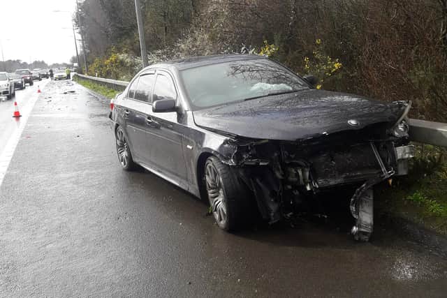This car lost control on standing water on the M3. Picture: Hants Road Policing via Twitter