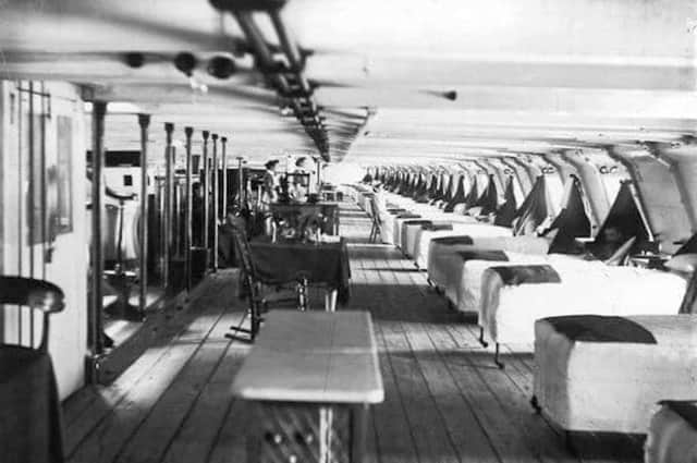 Looking forward along the deck ward of hospital ship HMS Atlas. Picture: Pat Kinsella collection