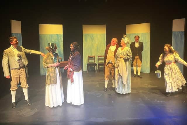 The cast of Bench Theatre's Sense and Sensibility in dress rehearsal