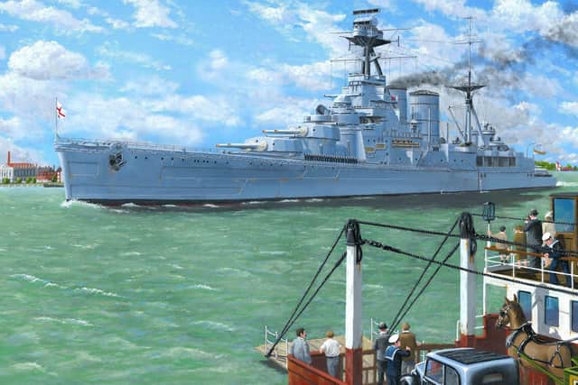 HMS Hood passing the Gosport chain ferry. Perhaps the only picture of the battle cruiser to feature a horse. Picture: Neil Marshall