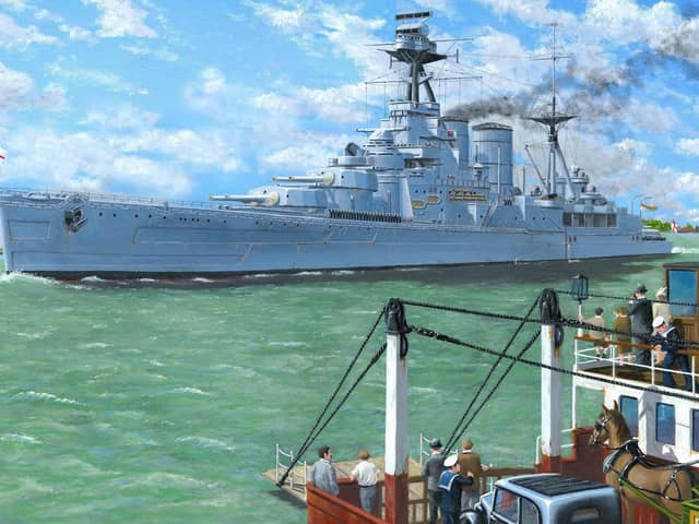 HMS Hood passing the Gosport chain ferry. Perhaps the only picture of the battle cruiser to feature a horse. Picture: Neil Marshall