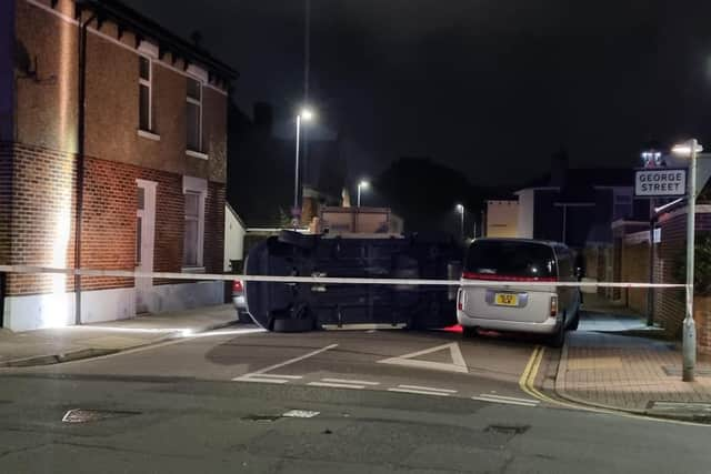 Crash in George Street near Shearer Road, Portsmouth, on October 8 2021. Picture: Stuart Vaizey