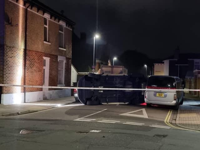 Crash in George Street near Shearer Road, Portsmouth, on October 8 2021. Picture: Stuart Vaizey
