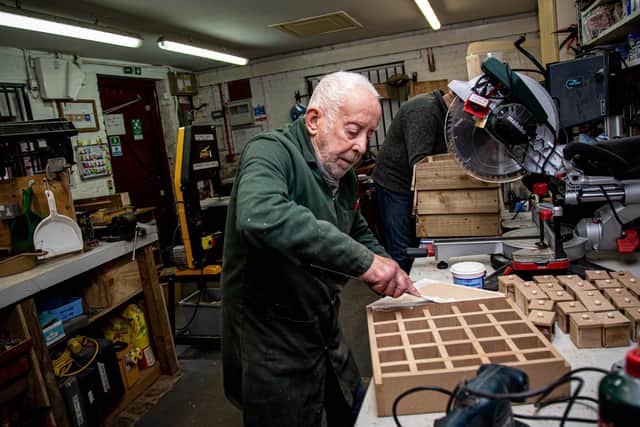 A look behind Staunton Men's Shed in Havant on Wednesday, March 1 2023.

Pictured: Mike Adams working on an advent calender.