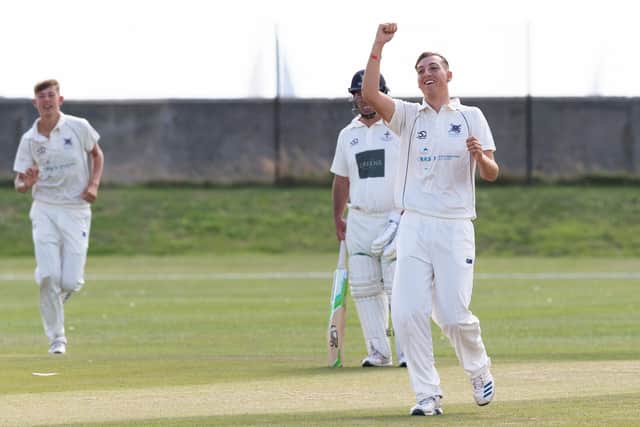 Joseph Kooner-Evans celebrates after dismissing St Cross batsman Chris Whelan. Picture: Keith Woodland