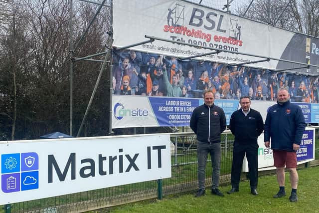 Chairman of AFC Portchester, Paul Kelly, Steve Carnell, Matrix IT Commercial Director and Steve Rutter , Head of Football & Education Development & Commercial Director / AFC Portchester