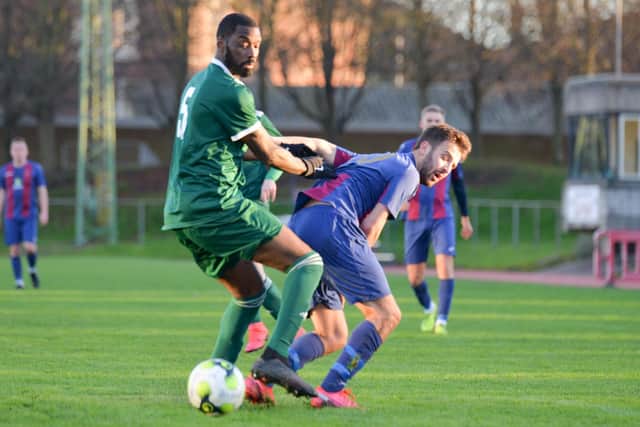 Dec Seiden in action during US Portsmouth's FA Vase win against Brockenhurst. Picture by Martyn White.
