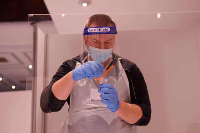 The Guildhall Test Centre in Portsmouth, opened on Monday, February 22, and is a rapid test centre for asymptomatic critical workers.Picture: Sarah Standing (220221-3405) 