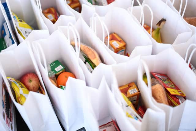 Food lunch packs for those who are in need of free childrens meals over the half term holiday. (Photo by Leon Neal/Getty Images)