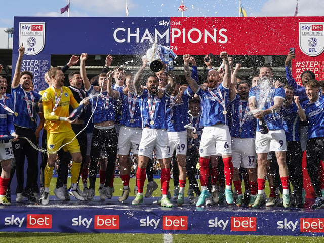Portsmouth are crowned League One champions in April 2024. Picture: Jason Brown/ProSportsImages