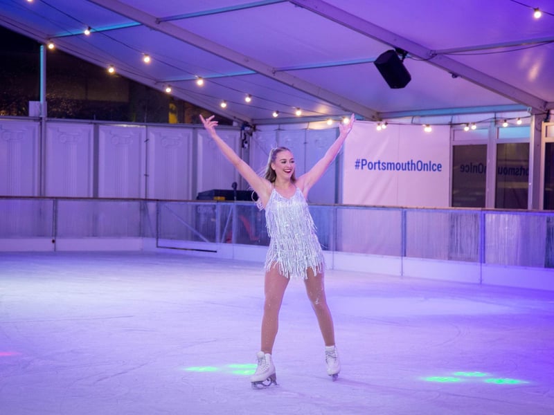 Launch night of Portsmouth On Ice 2023 at Portsmouth Guildhall Walk on Friday 24th of Novermber 2023
Pictured: People skating on ice
Picture: Habibur Rahman