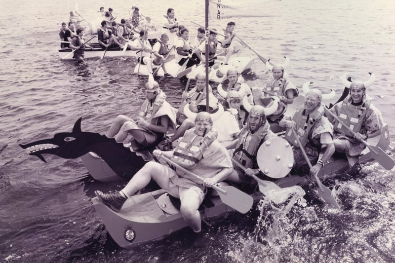 Competitors from Hayling getting away at the start of the Hayling Raft Race in July 1995. The News PP4044