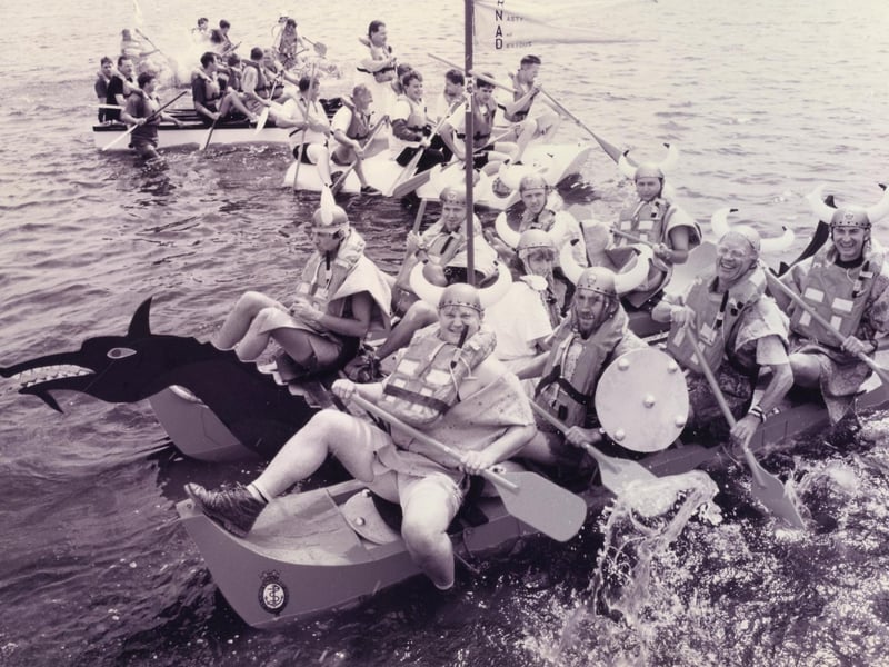 Competitors from Hayling getting away at the start of the Hayling Raft Race in July 1995. The News PP4044