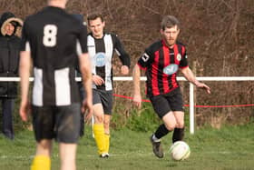 Laurence Wall (red/black) is one of just a few players who appeared for Locks Heath in the both the 2019/20 and 2020/21 seasons following the reappointment of Dave Fuge as manager. Picture: Keith Woodland