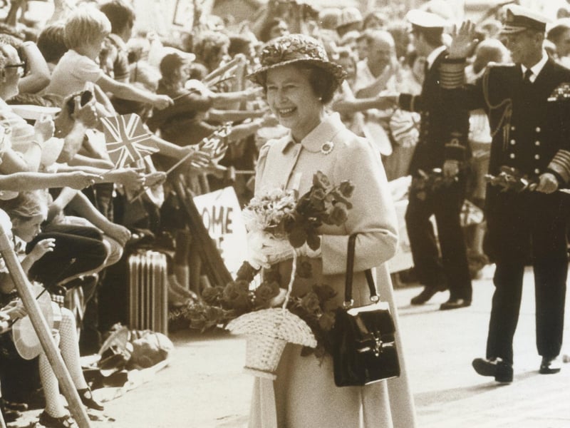 The Queen is in Portsmouth to greet HMS Invincible on September 18, 1982. The News PP4045