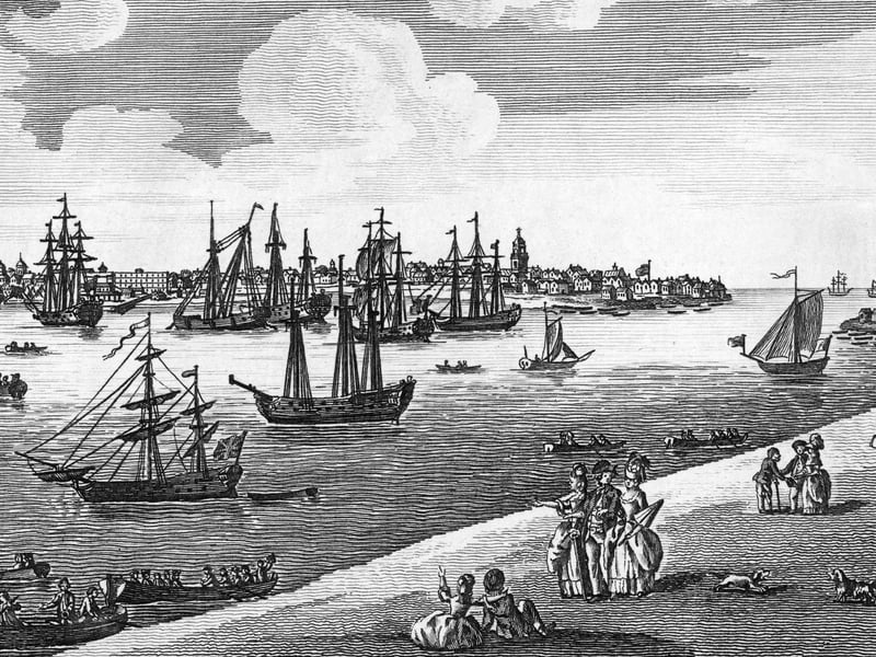 The harbour at Portsmouth, on the south coast of England, circa 1770. (Photo by Hulton Archive/Getty Images)