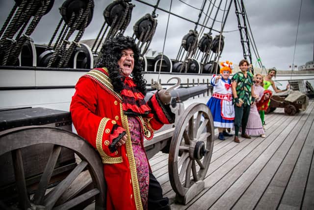 Shaun Williamson as Captain Hook with the rest of the cast on HMS Warrior at the Historic Dockyard, Portsmouth
Picture: Habibur Rahman