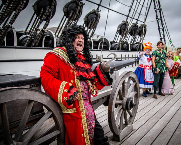 Shaun Williamson as Captain Hook with the rest of the cast on HMS Warrior at the Historic Dockyard, Portsmouth
Picture: Habibur Rahman