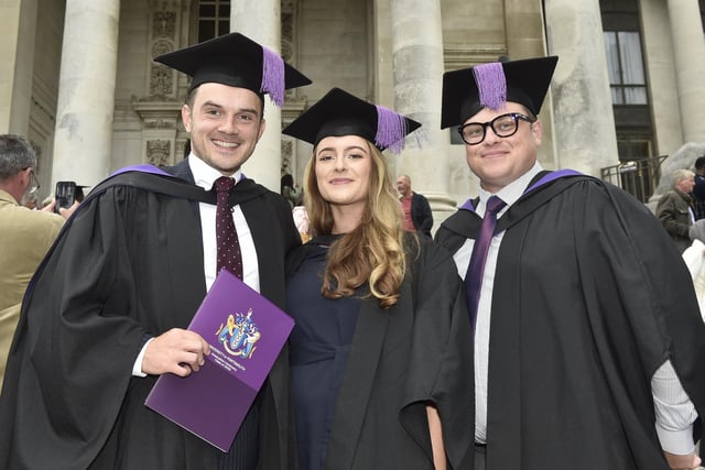 University of Portsmouth students graduating from business, leadership and human resource management at Portsmouth Guildhall on Monday, July 24. 
Pictured is: (l-r) Thomas Clayton, Ellie Hardingham and Daniel Wilkinson.

Picture: Sarah Standing (240723-6990)