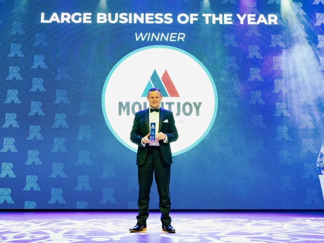 Simon Ingram, managing director of Mountjoy Ltd, collects the Large Business of the Year award.  Picture: Keith Woodland (270321-262)