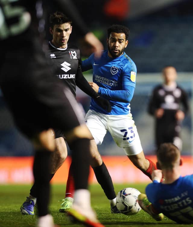 Louis Thompson was chosen as Pompey's man of the match against MK Dons by Gaffer For A Day Ashley Arnell. Picture: Joe Pepler
