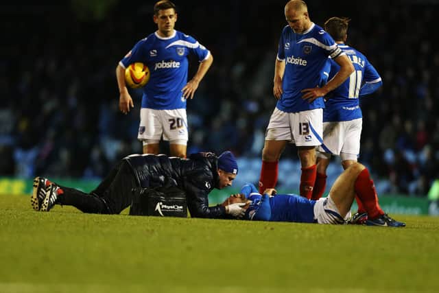 Danny East was told he would never play again after breaking his neck against Wycombe in December 2013. Picture: Joe Pepler