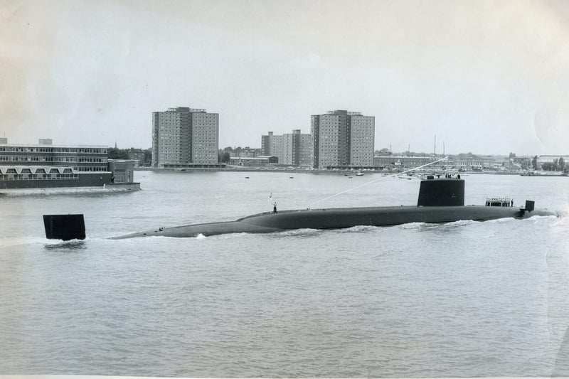 HMS Resolution entering Portsmouth Harbour in August 1970. The News PP5157