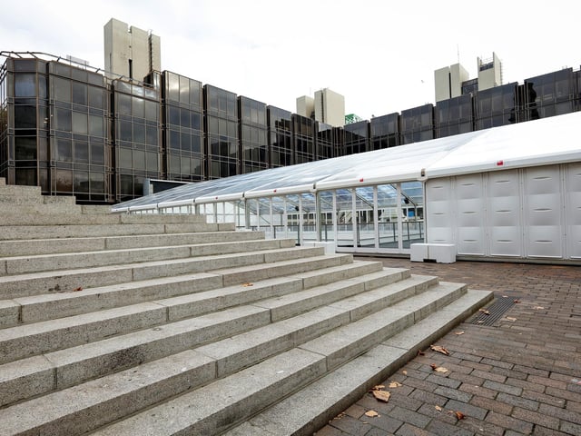 Construction of ice rink in Guildhall Square, Portsmouth. Picture: Chris Moorhouse (161124-25)