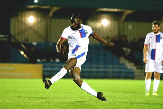 Nicky Dembele scores one of his four goals from the penalty spot. Picture:; Tom Phillips