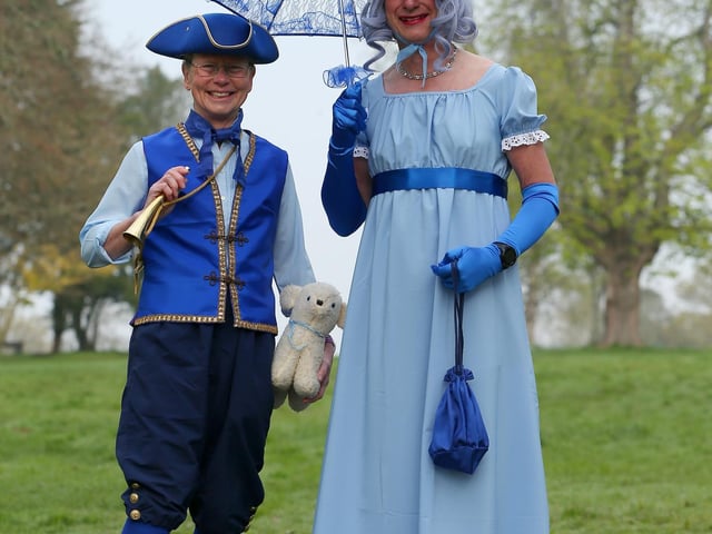 Jane West and Dr Peter West, aka Little Boy Blue and Lady Nancy Puddle. Jane has referred to Peter as Nancy Puddles because, according to her, he 'nancies around the puddles' on the course. Picture: Chris Moorhouse (jpns 220423-001)