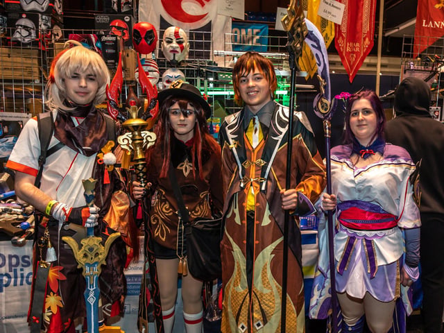 Cosplaying characters from Genshin Impact - James King, 20, Hayley Randell, 19,  Thomas Usher, 21, and Jessica Holmquest, 19