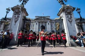 The Band of the Grenadier Guards marching out of Buckingham Palace - they will feature at Stanstead Park's weekend bonanza in July