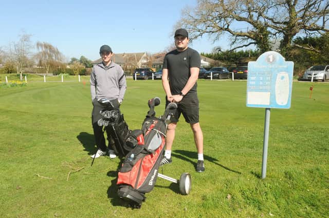 Brothers (l-r) Joe Dorsett (23) from Portchester and Tommy Dorsett (27) from Paulsgrove, both booked the day off work to play a round of golf with each other. Picture: Sarah Standing