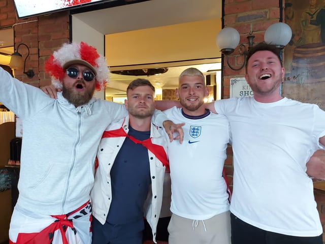 Kurt Lee, 35, Eugene Sharp, 29, Kyle Ward, 29 and Dan Fiford, 32 all from Southsea, at the Kings pub in Albert Road.