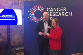 Tom Morton and Cancer Research UK chief executive Michelle Mitchell at the award ceremony in Kent