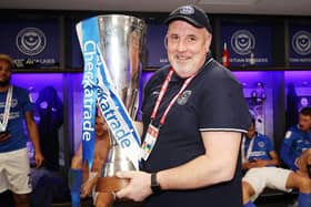 Kev McCormack celebrates in the Wembley dressing room after Pompey's Checkatrade Trophy triumph in March 2019. Picture: Joe Pepler