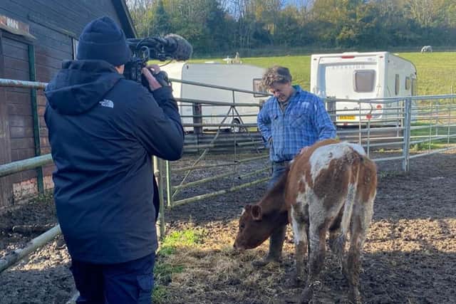 Mark White and Michael Bailey behind the scenes of Livestock Farmer documentary