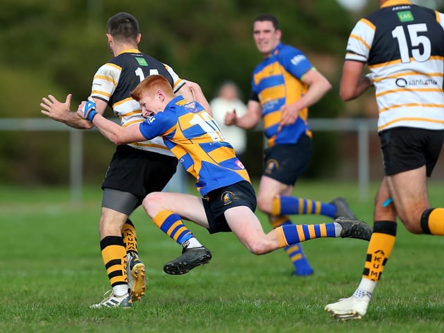 Gosport & Fareham (blue/yellow) v Portsmouth. Picture: Chris Moorhouse