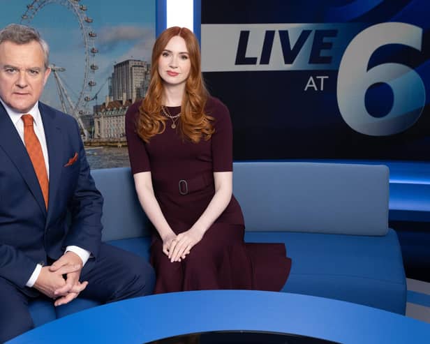 Hugh Bonneville as Douglas and Karen Gillan as Madeline in the new Steven Moffat-penned comedy-drama Douglas Is Cancelled (Picture: Hartswood Films/ITV)