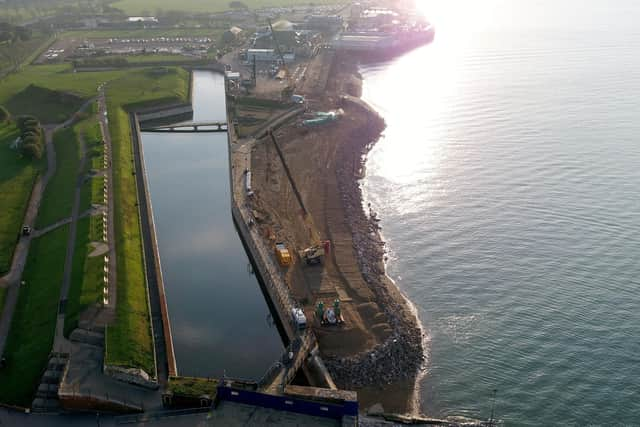 Aerial view of sea defence works being carried out at Long Curtain Moat in Southsea. Picture: Portsmouth City Council