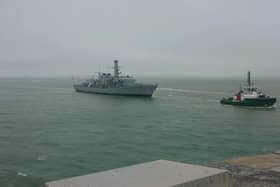 HMS Northumberland being towed into Portsmouth on May 29, 2025. She will now be towed out of the base on September 9 amid the expectations that she will be scrapped.