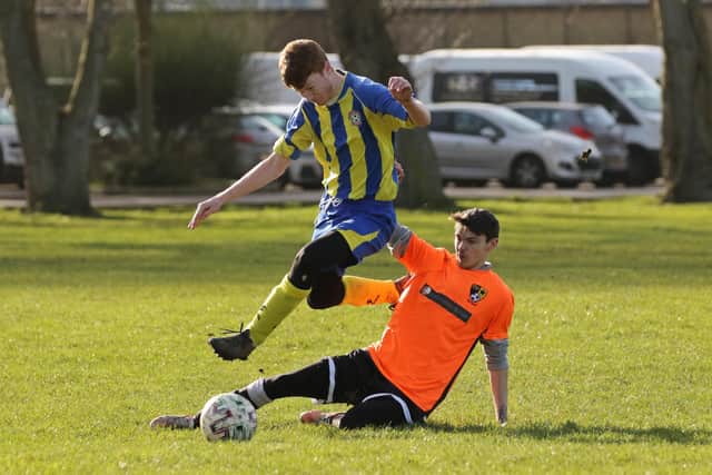 AC FC (blue/yellow) v Fratton Trades A. Picture by Kevin Shipp