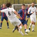 Callum Glen in action for US Portsmouth during their FA Vase semi-final with Binfield. Picture: Keith Woodland