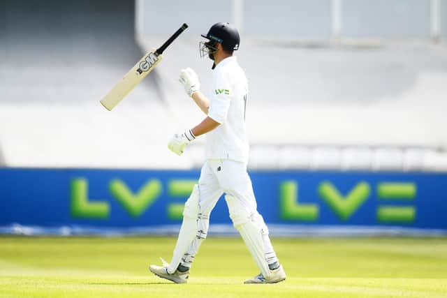 James Vince of Hampshire makes his way back to the pavilion after being dismissed at Taunton. Photo by Harry Trump/Getty Images.