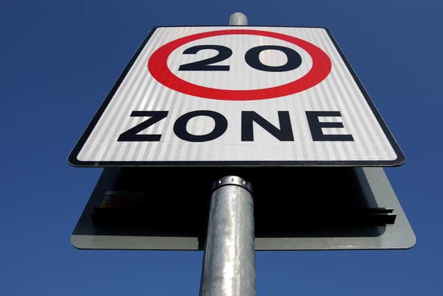 A general view of a 20mph speed limit sign. Photo: Dominic Lipinski/PA Wire