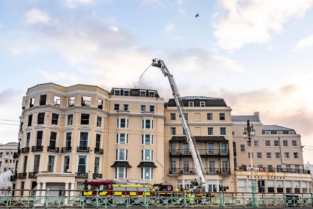 Firefighters continued to tackle the blaze at the Royal Albion Hotel in Brighton on Sunday morning, July 16