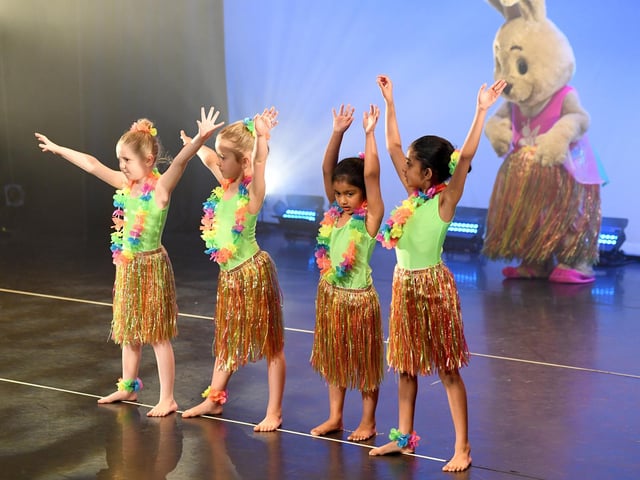 Dancers with the Easter bunny.