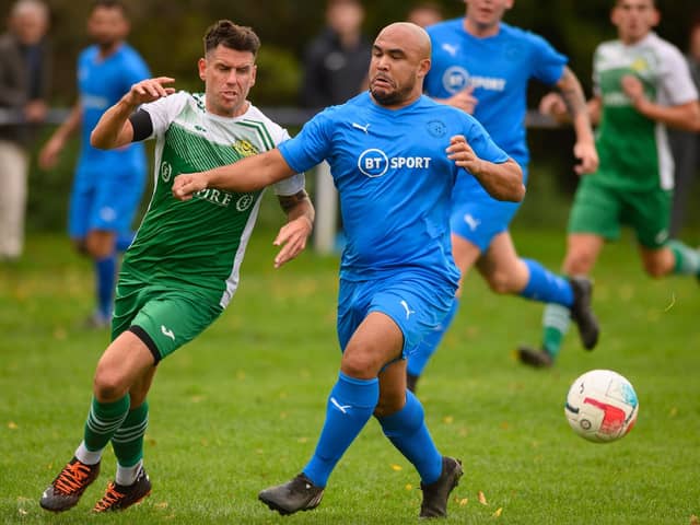 Moneyfields' Callum Laycock, left, struck twice in a 3-0 Wessex Premier win at Hythe & Dibden. Picture: Keith Woodland