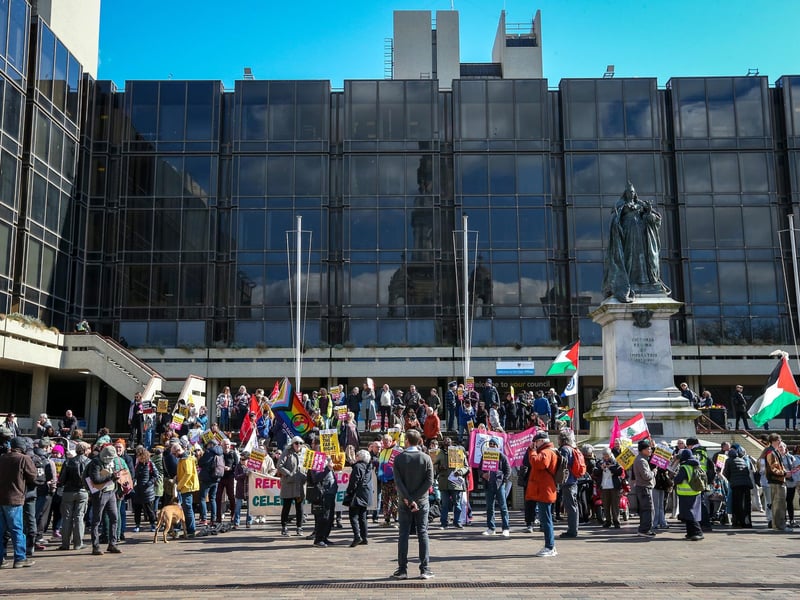 The Unity Rally gathered on the steps to the Civic Offices.Picture: Chris Moorhouse (150325-046)